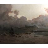 Alexander Frew Scottish 1863-1908 Large signed oil Dusk over Loch Linnhe