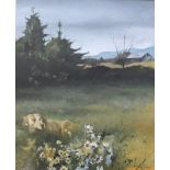 Mike Forbes Scottish Artist Born 1963 signed watercolour Dog in a meadow