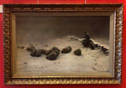 Large unsigned oil painting in the style of Joseph Farquharson "Winter scene"