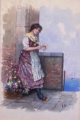 "Flower seller" signed watercolour