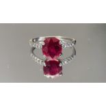 Natural Burmese Ruby Ring 3.65 Ct With Natural Diamonds & 18kGold