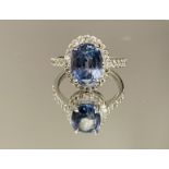 4.12Ct Unheated/untreated Cornflower Blue Sapphire Natural Diamonds & 18k Gold