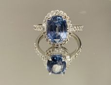 4.12Ct Unheated/untreated Cornflower Blue Sapphire Natural Diamonds & 18k Gold