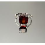 Beautiful Natural Hessonite Garnet 5.67 Ct Natural Diamonds & 18k White Gold