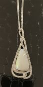 Beautiful Natural Australian 8ct Opal Pendant &1.20 Ct Diamonds & 18k White Gold