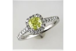 A Cushion Cut Intense Yellow Certified Diamond Halo Ring