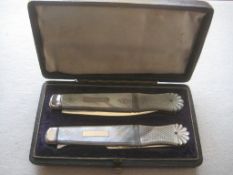 Rare Cased George IV Mother of Pearl Hafted Fruit Knife and Fork