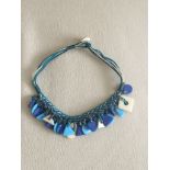Boutique Designer Choker Style Necklace With Shades Of Blue Beads