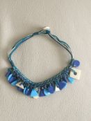 Boutique Designer Choker Style Necklace With Shades Of Blue Beads