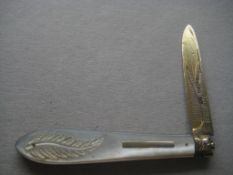 Rare Victorian Carved Silver-Gilt Folding Fruit Knife