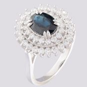 Certificated 14K White Gold Diamond & Sapphire Ring