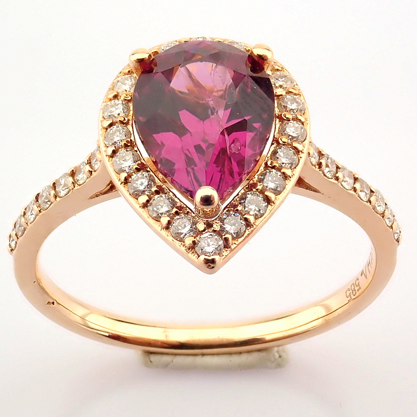 Certificated 14K Yellow and Rose Gold Diamond & Rodalite Ring - Image 2 of 7