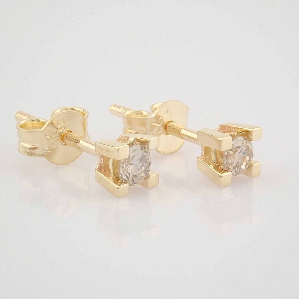 Certificated 14K Yellow Gold Diamond Solitaire Earring - Image 4 of 7