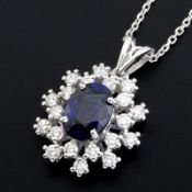 Certificated 18K White Gold Diamond & Sapphire Pendant