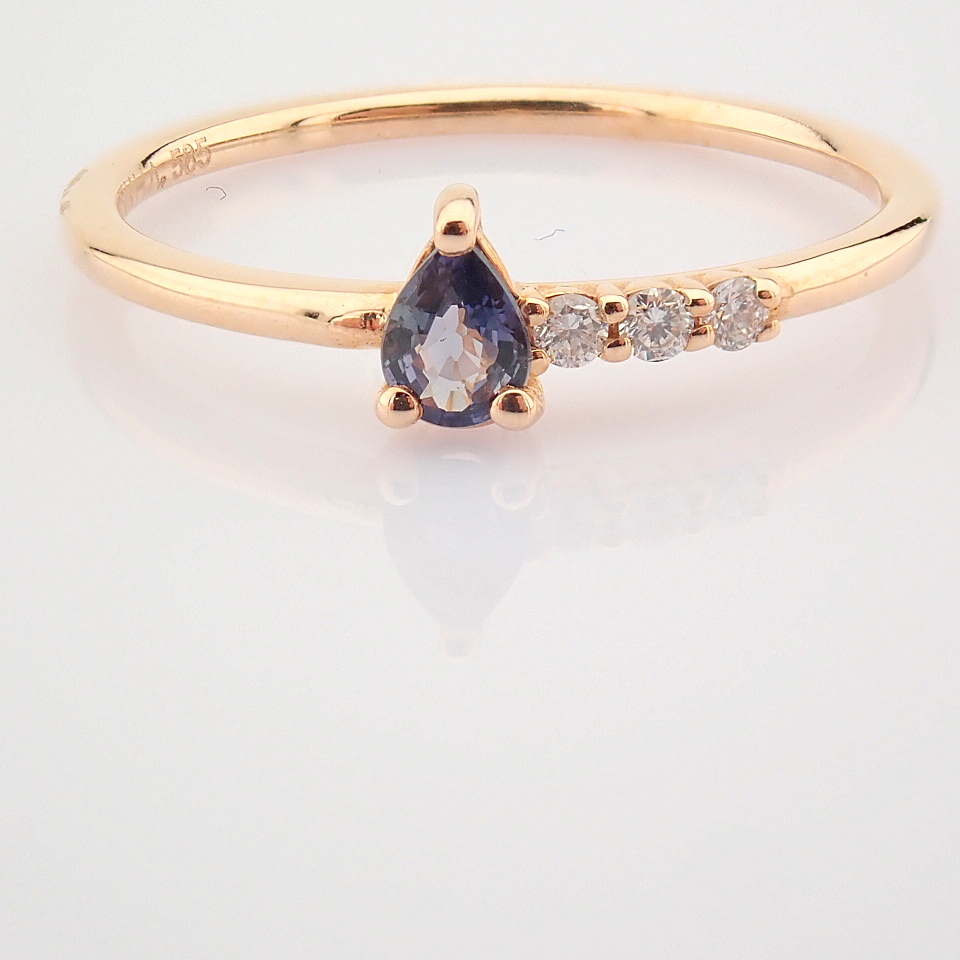 Certificated 14K Rose/Pink Gold Diamond & Sapphire Ring - Image 4 of 5