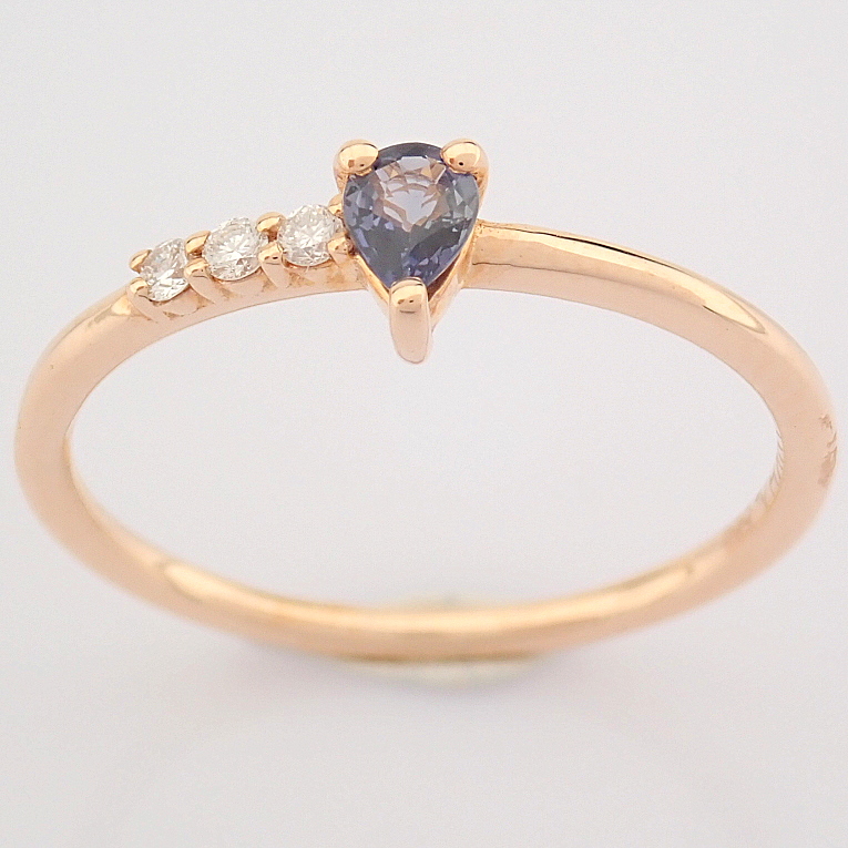Certificated 14K Rose/Pink Gold Diamond & Sapphire Ring - Image 5 of 5