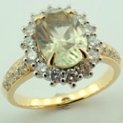 Certificated 18K Yellow Gold Diamond & Sultanite Ring
