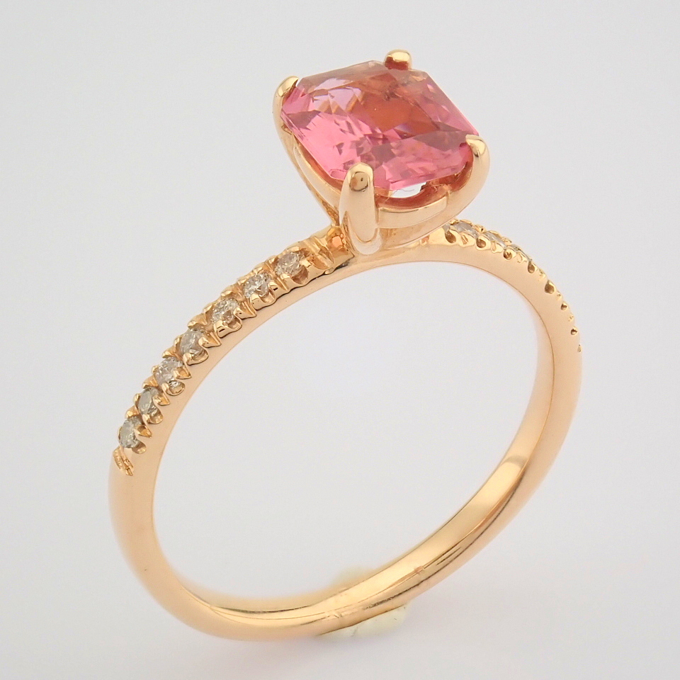 IDL Certificated 14K Rose/Pink Gold Diamond & Tourmaline Ring (Total 0.83 ct Stone) - Image 4 of 9