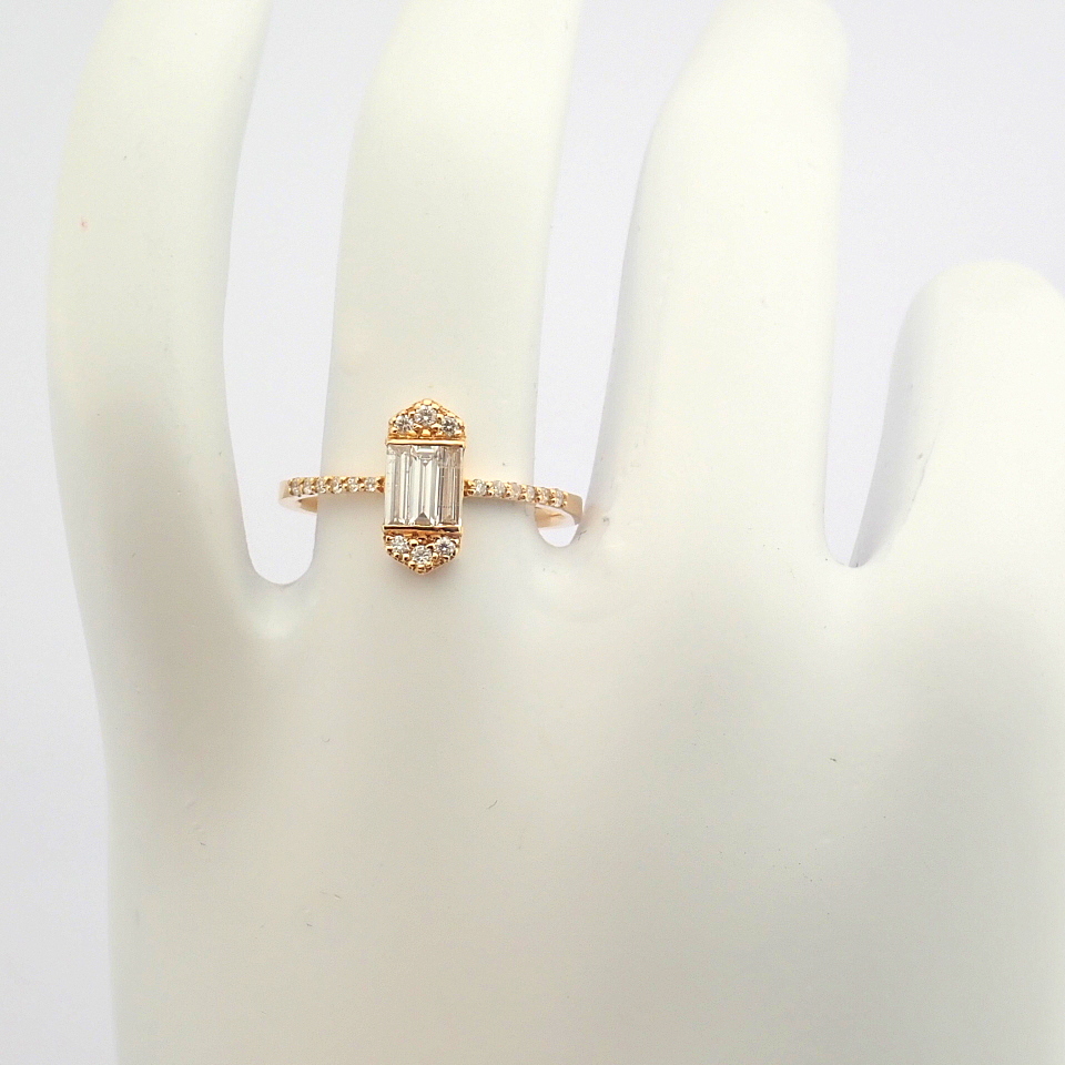 IDL Certificated 18K Rose/Pink Gold Baguette Diamond & Diamond Ring (Total 0.39 ct Stone) - Image 8 of 8