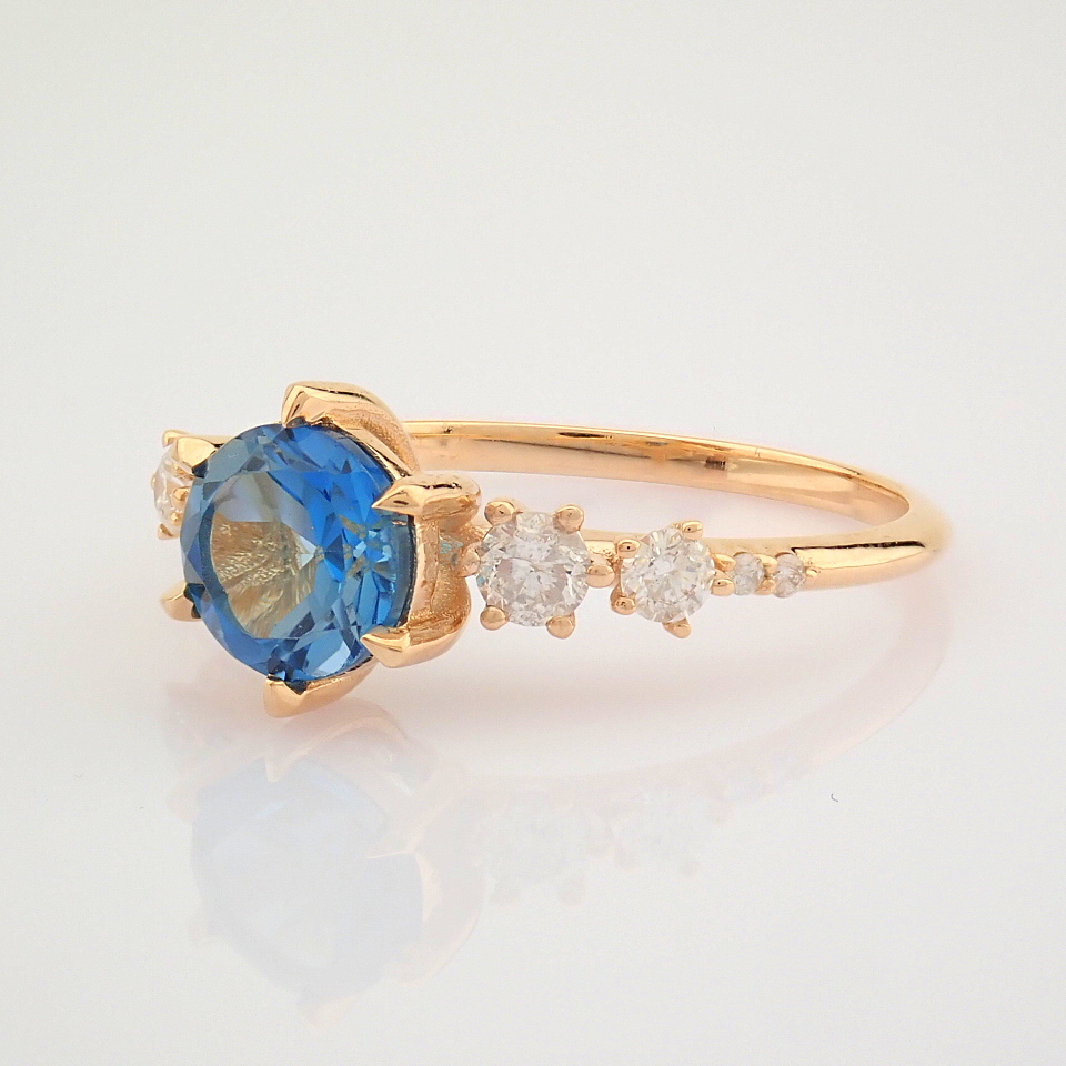 IDL Certificated 14K Rose/Pink Gold Diamond & London Blue Topaz Ring (Total 1.3 ct Stone) - Image 7 of 11