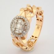 IDL Certificated 14K Rose/Pink Gold Baguette Diamond & Diamond Ring (Total 0.29 ct Stone)