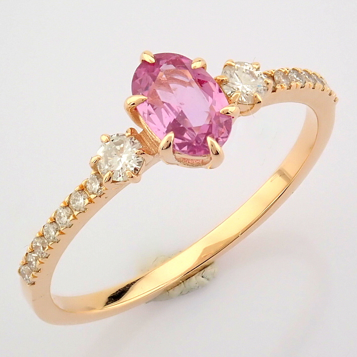 IDL Certificated 14K Rose/Pink Gold Diamond & Pink Sapphire Ring (Total 0.62 ct Stone) - Image 2 of 9