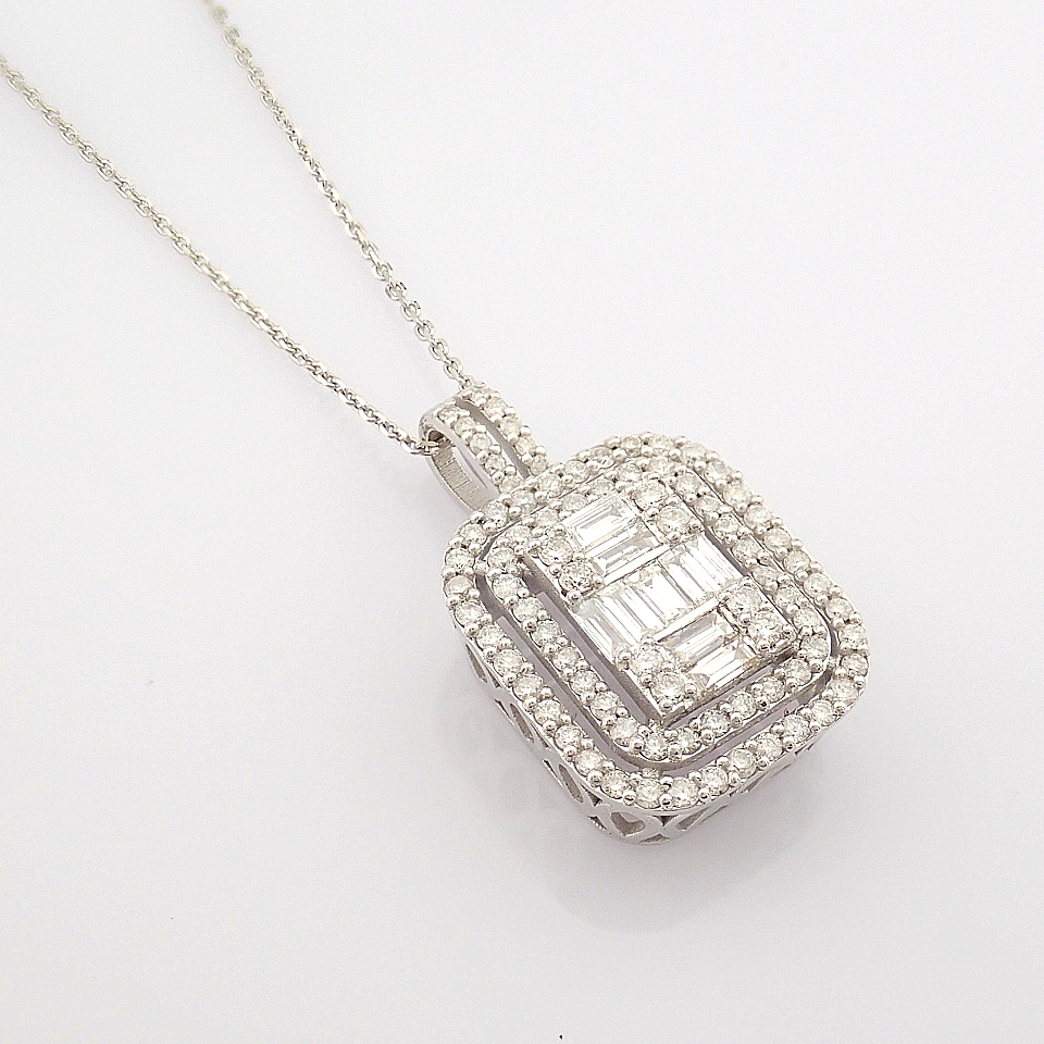 IDL Certificated 14K White Gold Baguette Diamond & Diamond Necklace (Total 0.87 ct Stone) - Image 3 of 9
