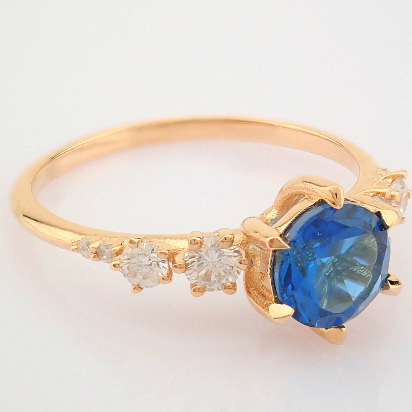 IDL Certificated 14K Rose/Pink Gold Diamond & London Blue Topaz Ring (Total 1.3 ct Stone) - Image 8 of 11