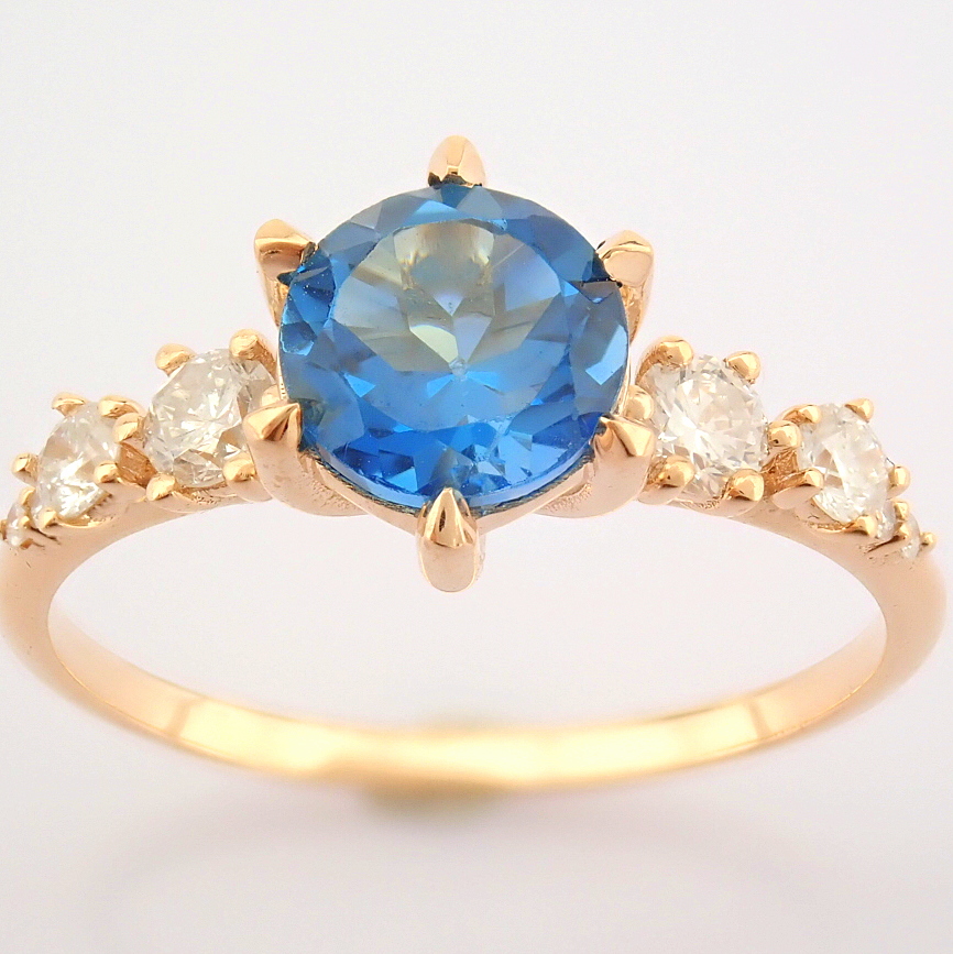 IDL Certificated 14K Rose/Pink Gold Diamond & London Blue Topaz Ring (Total 1.3 ct Stone) - Image 10 of 11