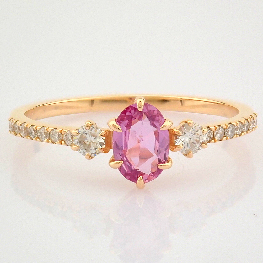 IDL Certificated 14K Rose/Pink Gold Diamond & Pink Sapphire Ring (Total 0.62 ct Stone) - Image 5 of 9