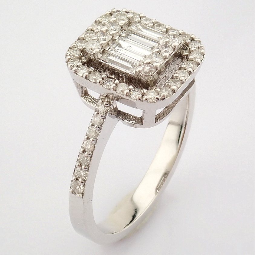 IDL Certificated 14K White Gold Baguette Diamond & Diamond Ring (Total 1.3 ct Stone) - Image 3 of 6