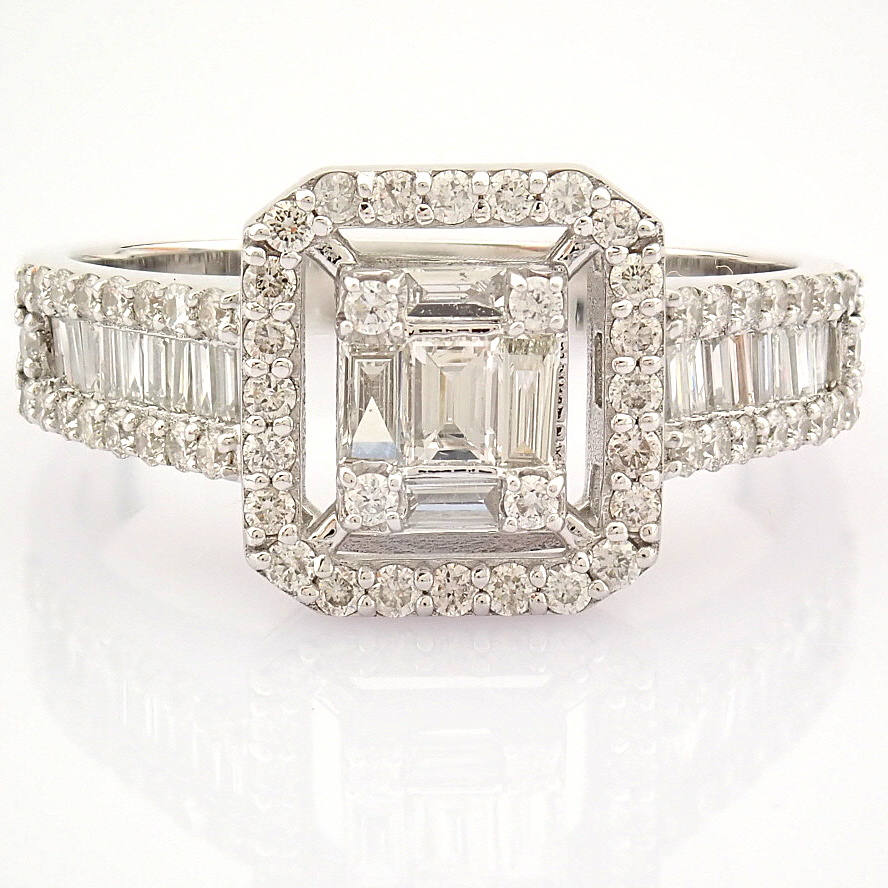 IDL Certificated 14K White Gold Baguette Diamond & Diamond Ring (Total 0.76 ct Stone) - Image 5 of 8
