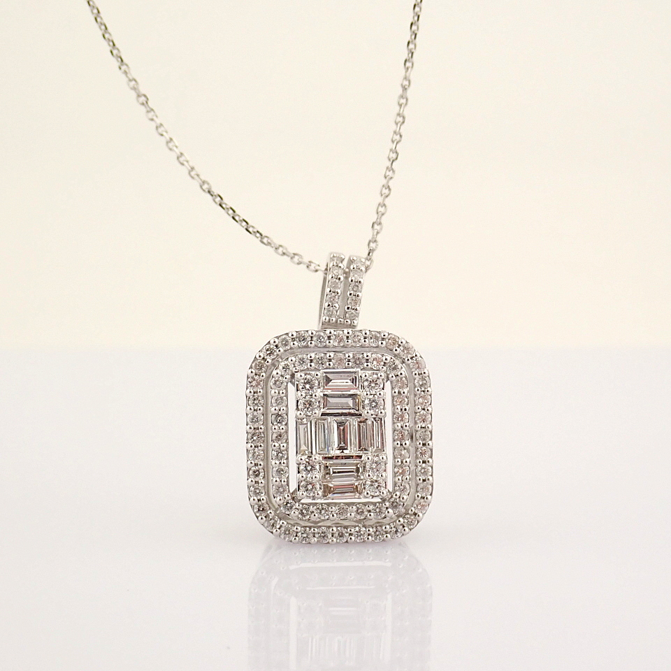 IDL Certificated 14K White Gold Baguette Diamond & Diamond Necklace (Total 0.87 ct Stone) - Image 9 of 9