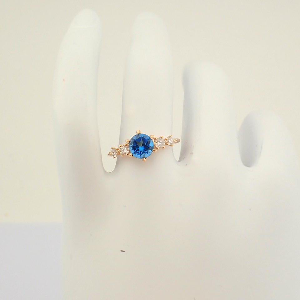 IDL Certificated 14K Rose/Pink Gold Diamond & London Blue Topaz Ring (Total 1.3 ct Stone) - Image 4 of 11