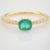 IDL Certificated 14K Yellow Gold Diamond & Emerald Ring (Total 0.65 ct Stone)