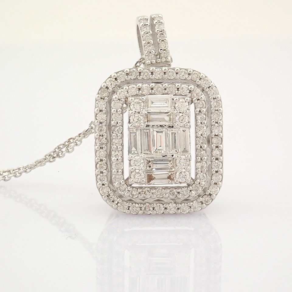 IDL Certificated 14K White Gold Baguette Diamond & Diamond Necklace (Total 0.87 ct Stone) - Image 8 of 9