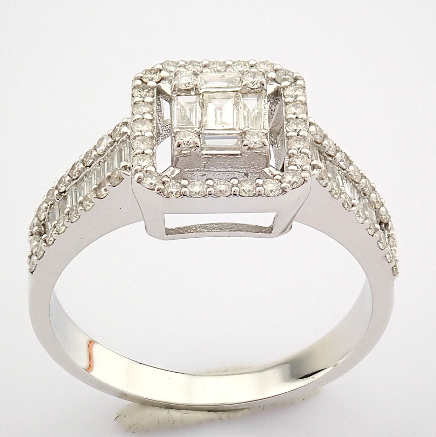 IDL Certificated 14K White Gold Baguette Diamond & Diamond Ring (Total 0.76 ct Stone) - Image 2 of 8