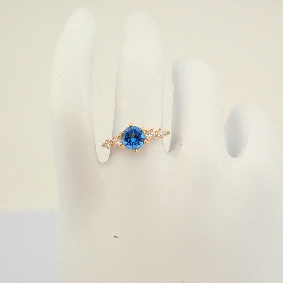 IDL Certificated 14K Rose/Pink Gold Diamond & London Blue Topaz Ring (Total 1.3 ct Stone) - Image 5 of 11