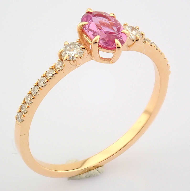 IDL Certificated 14K Rose/Pink Gold Diamond & Pink Sapphire Ring (Total 0.62 ct Stone) - Image 3 of 9