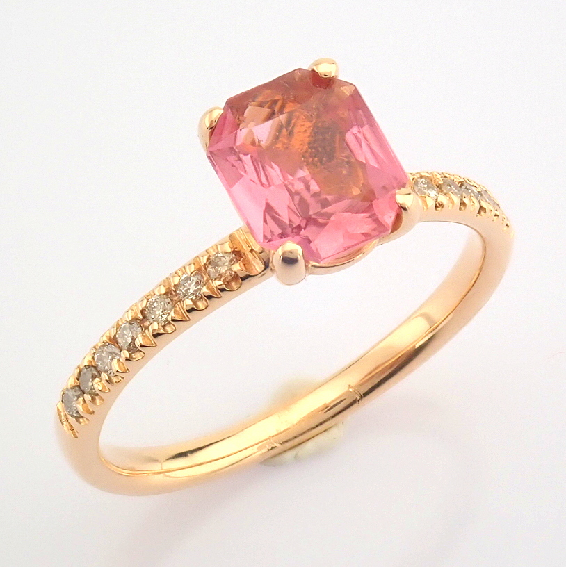 IDL Certificated 14K Rose/Pink Gold Diamond & Tourmaline Ring (Total 0.83 ct Stone) - Image 3 of 9