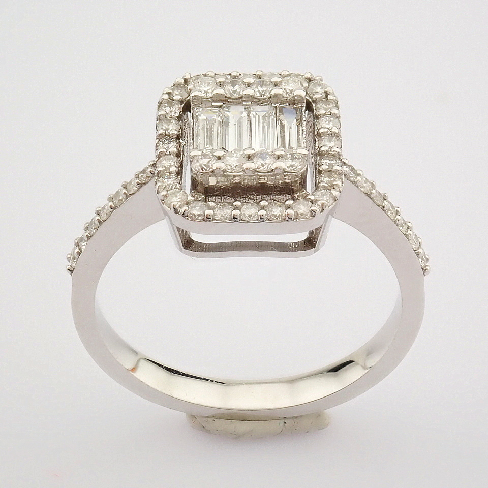 IDL Certificated 14K White Gold Baguette Diamond & Diamond Ring (Total 1.3 ct Stone) - Image 2 of 6