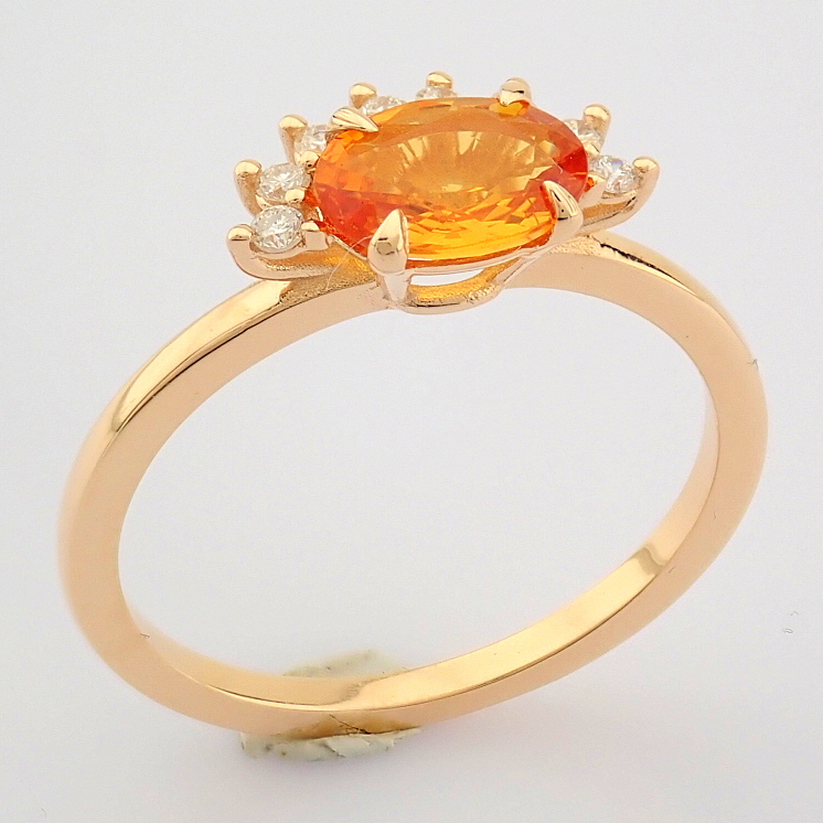 IDL Certificated 14K Rose/Pink Gold Diamond & Orange Sapphire Ring (Total 0.95 ct Stone) - Image 3 of 9