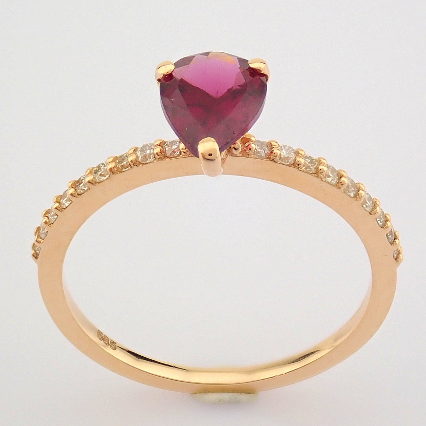 IDL Certificated 14K Rose/Pink Gold Diamond & Tourmaline Ring (Total 0.65 ct Stone) - Image 7 of 9