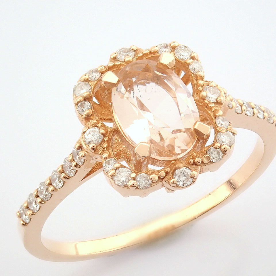 IDL Certificated 14K Rose/Pink Gold Diamond & Morganite Ring (Total 0.83 ct Stone) - Image 9 of 11