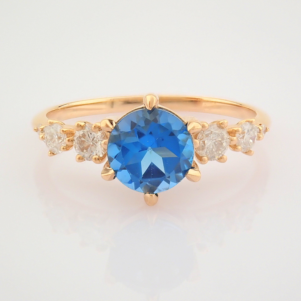 IDL Certificated 14K Rose/Pink Gold Diamond & London Blue Topaz Ring (Total 1.3 ct Stone) - Image 6 of 11