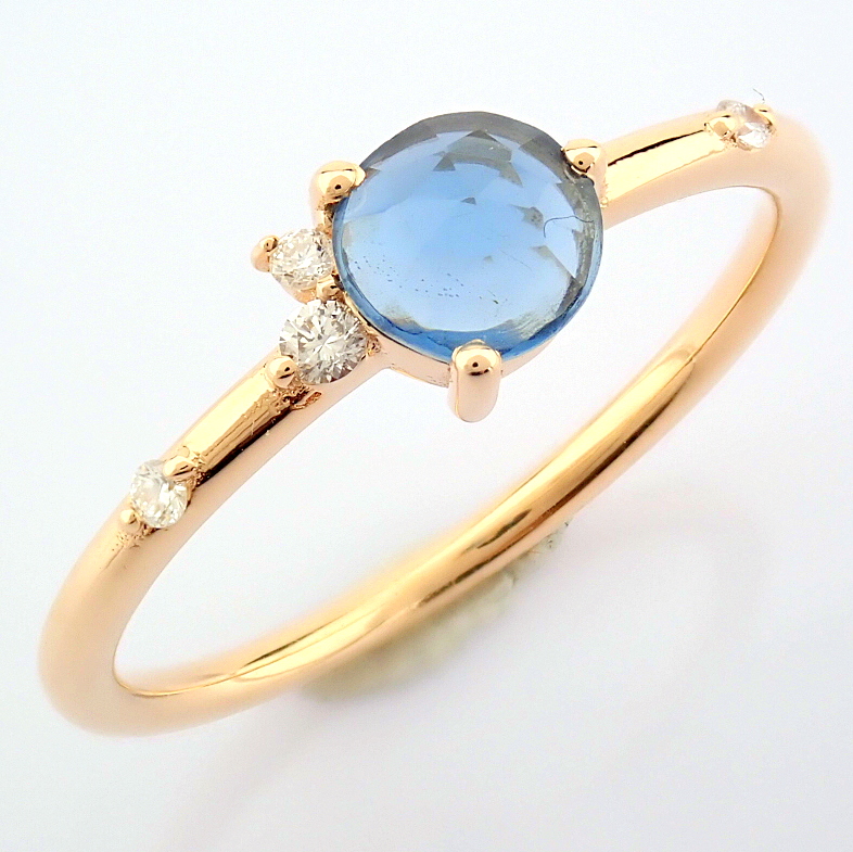 IDL Certificated 14K Rose/Pink Gold Diamond & London Blue Topaz Ring (Total 0.53 ct Stone) - Image 2 of 8