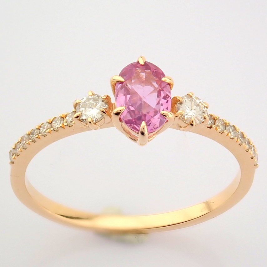 IDL Certificated 14K Rose/Pink Gold Diamond & Pink Sapphire Ring (Total 0.62 ct Stone)