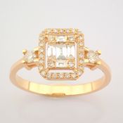 IDL Certificated 14K Rose/Pink Gold Baguette Diamond & Diamond Ring (Total 0.34 ct Stone)