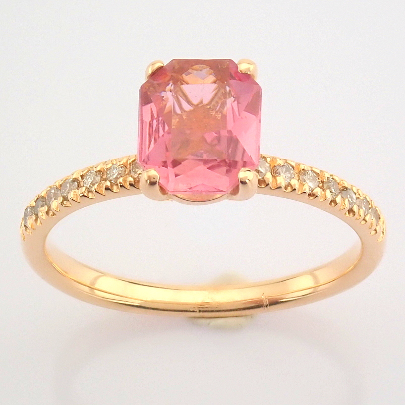 IDL Certificated 14K Rose/Pink Gold Diamond & Tourmaline Ring (Total 0.83 ct Stone)