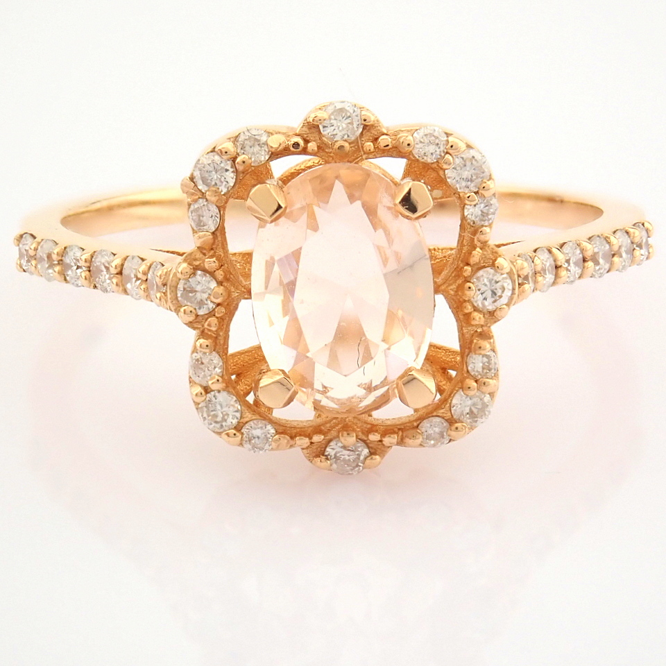 IDL Certificated 14K Rose/Pink Gold Diamond & Morganite Ring (Total 0.83 ct Stone)